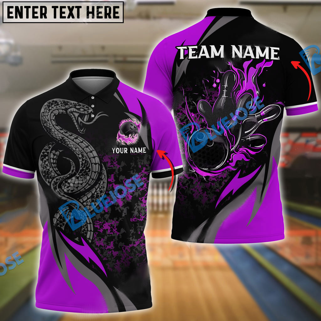Frenzideas Bowling And Pins Solid Snake Customized Name 3D Shirt ( 6 Colors)