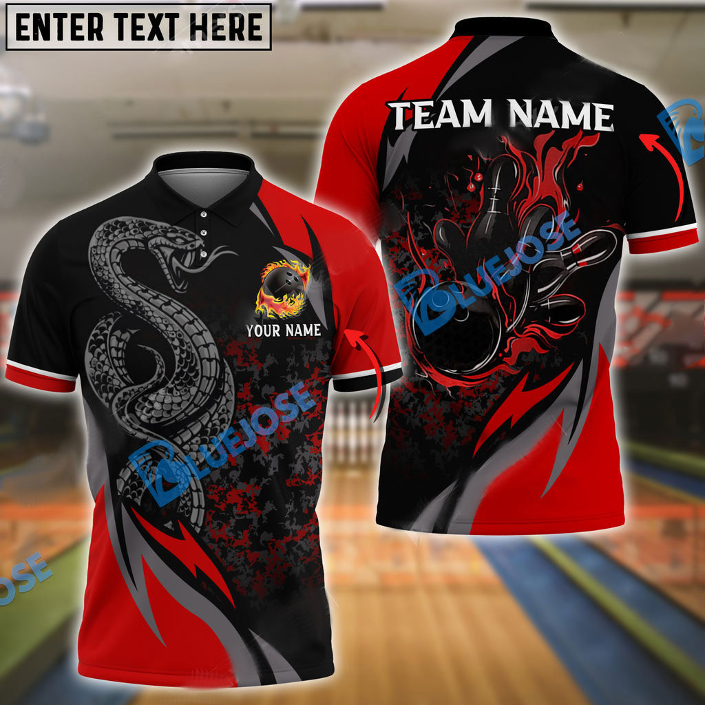 Frenzideas Bowling And Pins Solid Snake Customized Name 3D Shirt ( 6 Colors)