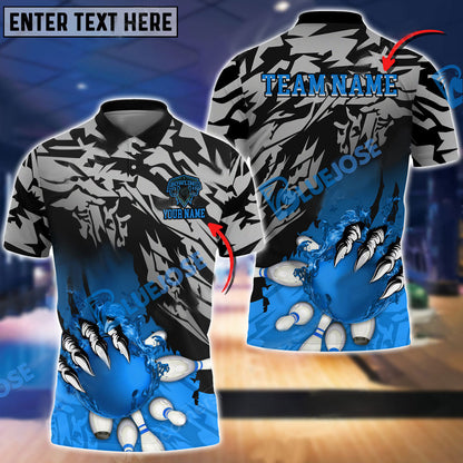 Frenzideas Bowling And Pins Flame Claws Customized Name 3D Shirt ( 6 Colors)