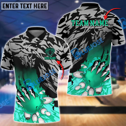 Frenzideas Bowling And Pins Flame Claws Customized Name 3D Shirt ( 6 Colors)