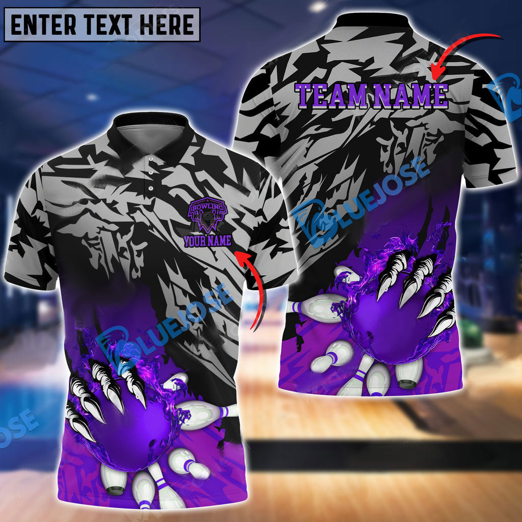 Frenzideas Bowling And Pins Flame Claws Customized Name 3D Shirt ( 6 Colors)