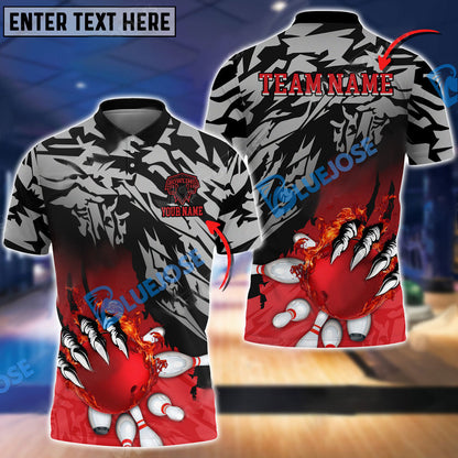 Frenzideas Bowling And Pins Flame Claws Customized Name 3D Shirt ( 6 Colors)