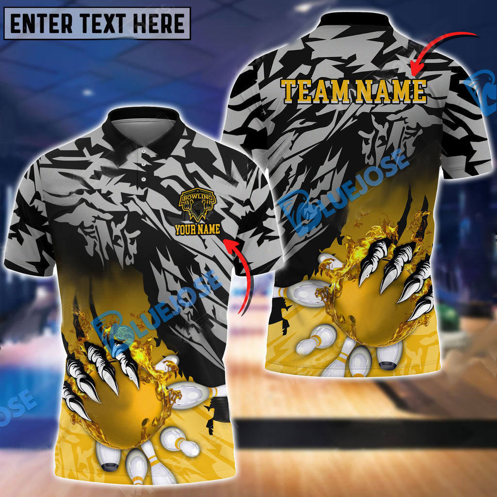 Frenzideas Bowling And Pins Flame Claws Customized Name 3D Shirt ( 6 Colors)