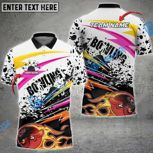 Frenzideas Bowling Paint Flame Pattern Customized Name, Team Name 3D Shirt