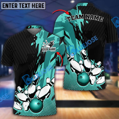 Frenzideas Bowling And Pins Retro Paint Style Customized Name 3D Shirt ( 5 Colors)