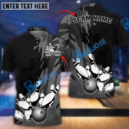 Frenzideas Bowling And Pins Retro Paint Style Customized Name 3D Shirt ( 5 Colors)