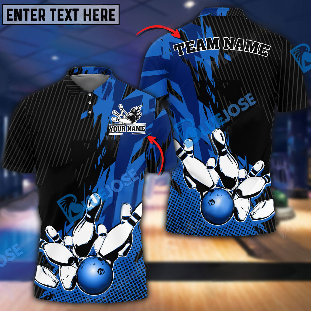 Frenzideas Bowling And Pins Retro Paint Style Customized Name 3D Shirt ( 5 Colors)