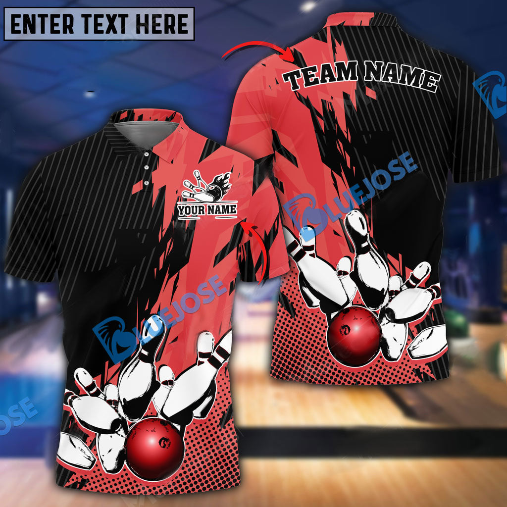 Frenzideas Bowling And Pins Retro Paint Style Customized Name 3D Shirt ( 5 Colors)
