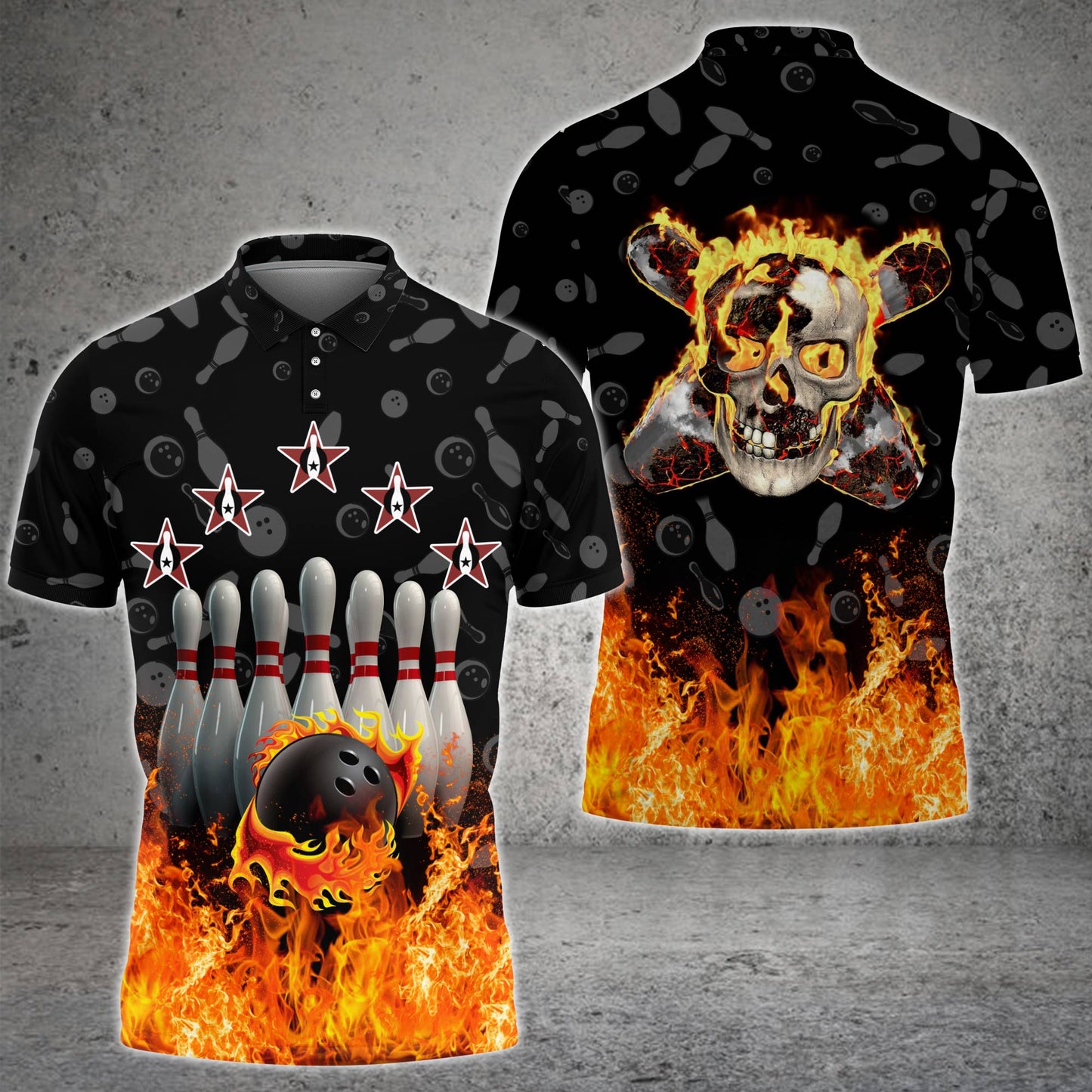 Frenzidea Skull Bowling Flame Pattern Customized Name 3D Shirt