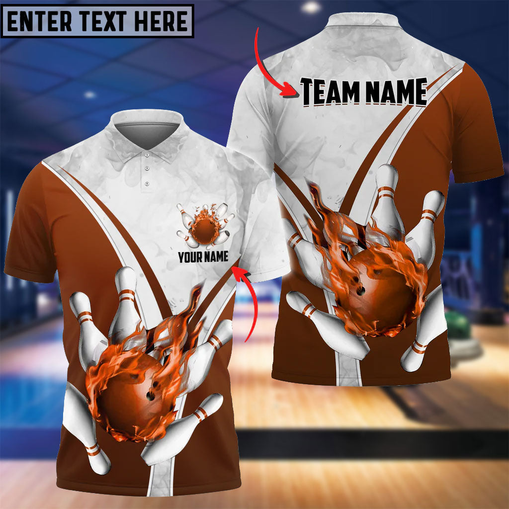 Frenzidea Flame Bowling And Pins V Multicolor Option Customized Name 3D Shirt (3 Colors)