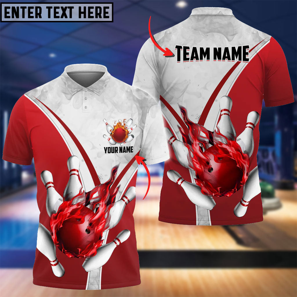 Frenzidea Flame Bowling And Pins V Multicolor Option Customized Name 3D Shirt (3 Colors)