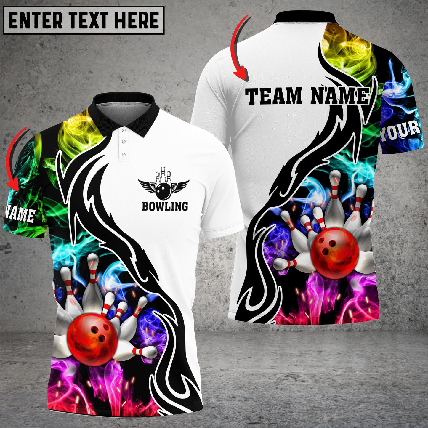 Frenzideas Bowling And Pins Multicoler Smoke Pattern Customized Name 3D Shirt
