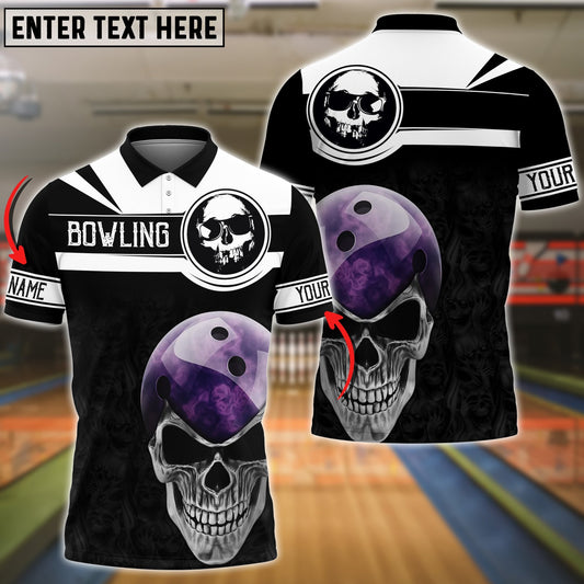 Frenzideas Purple Bowling Ball Black Skull Pattern Customized Name 3D Shirt