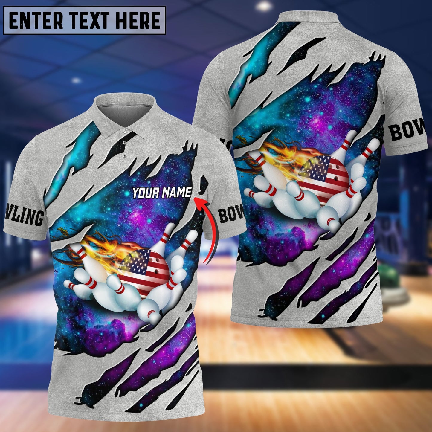 Frenzideas Bowling USA Flag Galaxy Classic Customized Name 3D Shirt