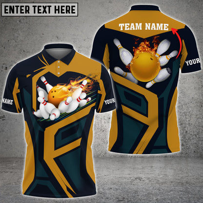 Frenzidea Fire Bowling Ball And Pins Multicolor Customized Name 3D Polo Shirt