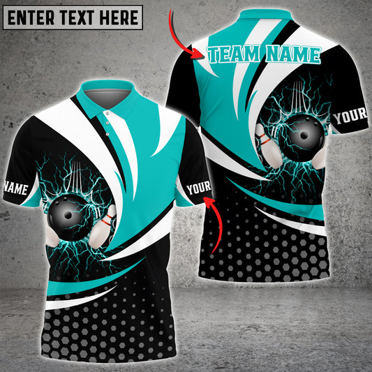 Frenzidea Thunder Bowling Ball And Pins Hexagon Pattern Multicolor Customized Name 3D Polo Shirt