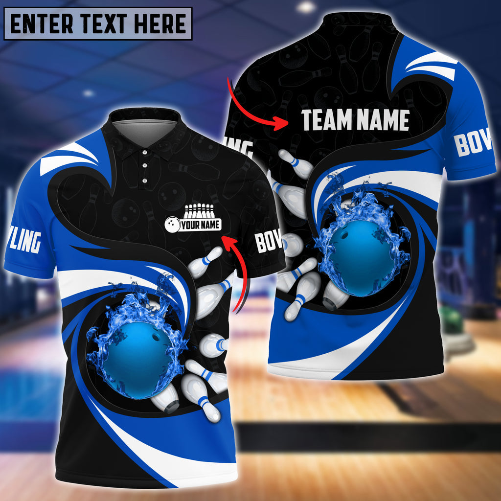 Frenzidea Bowling Ball And Pins Vortex Pattern Multicolor Customized Name 3D Shirt