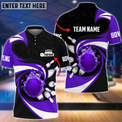Frenzidea Bowling Ball And Pins Vortex Pattern Multicolor Customized Name 3D Shirt