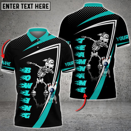 Frenzidea Bowling And Pins Skull Flame Pattern Tex Multicolor Customized Name 3D Shirt