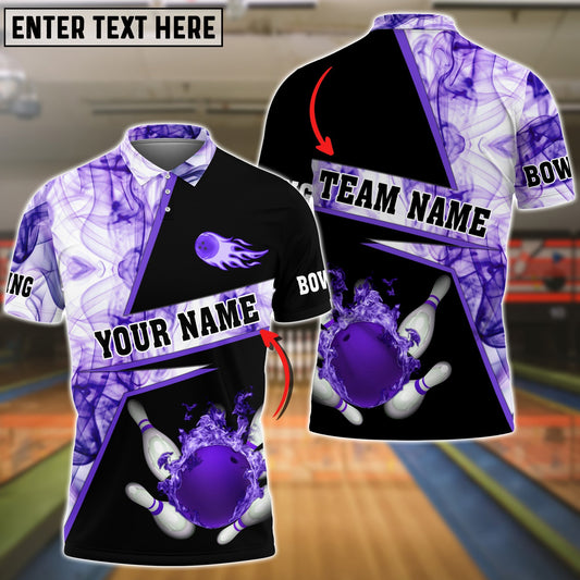 Frenzidea Bowling Flame Purple Smoke Pattern Premium Customized Name 3D Shirt
