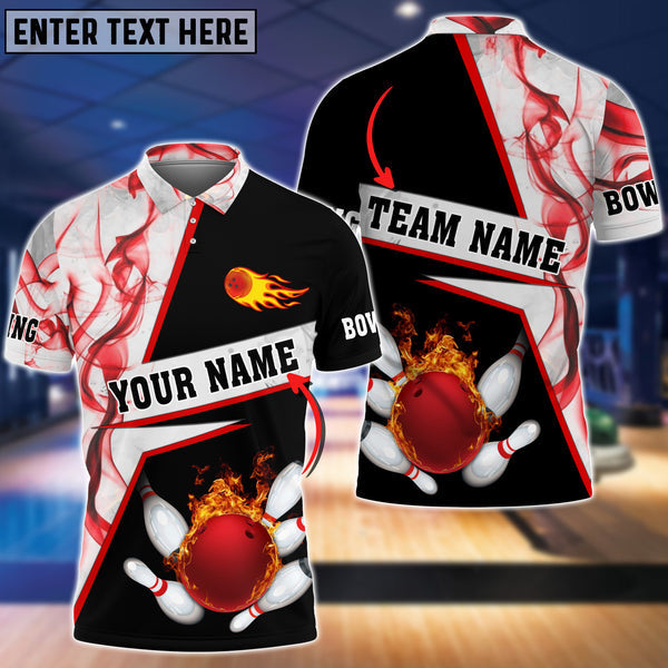 Frenzidea Bowling Flame Red Smoke Pattern Premium Customized Name 3D Shirt