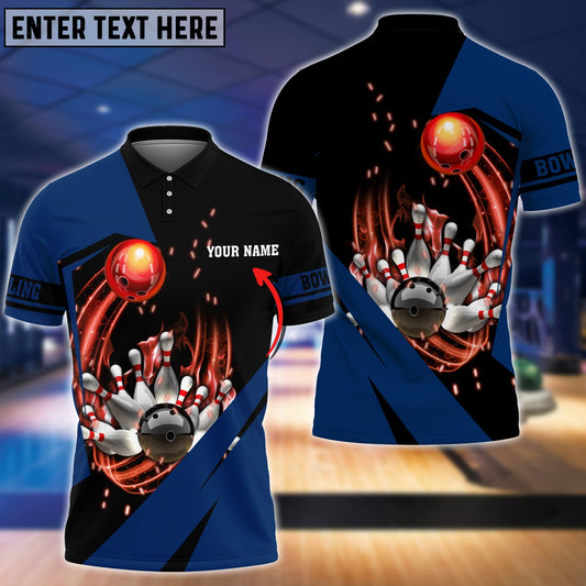 Frenzideas Blue Bowling Ball In Fire Customized Name 3D Shirt