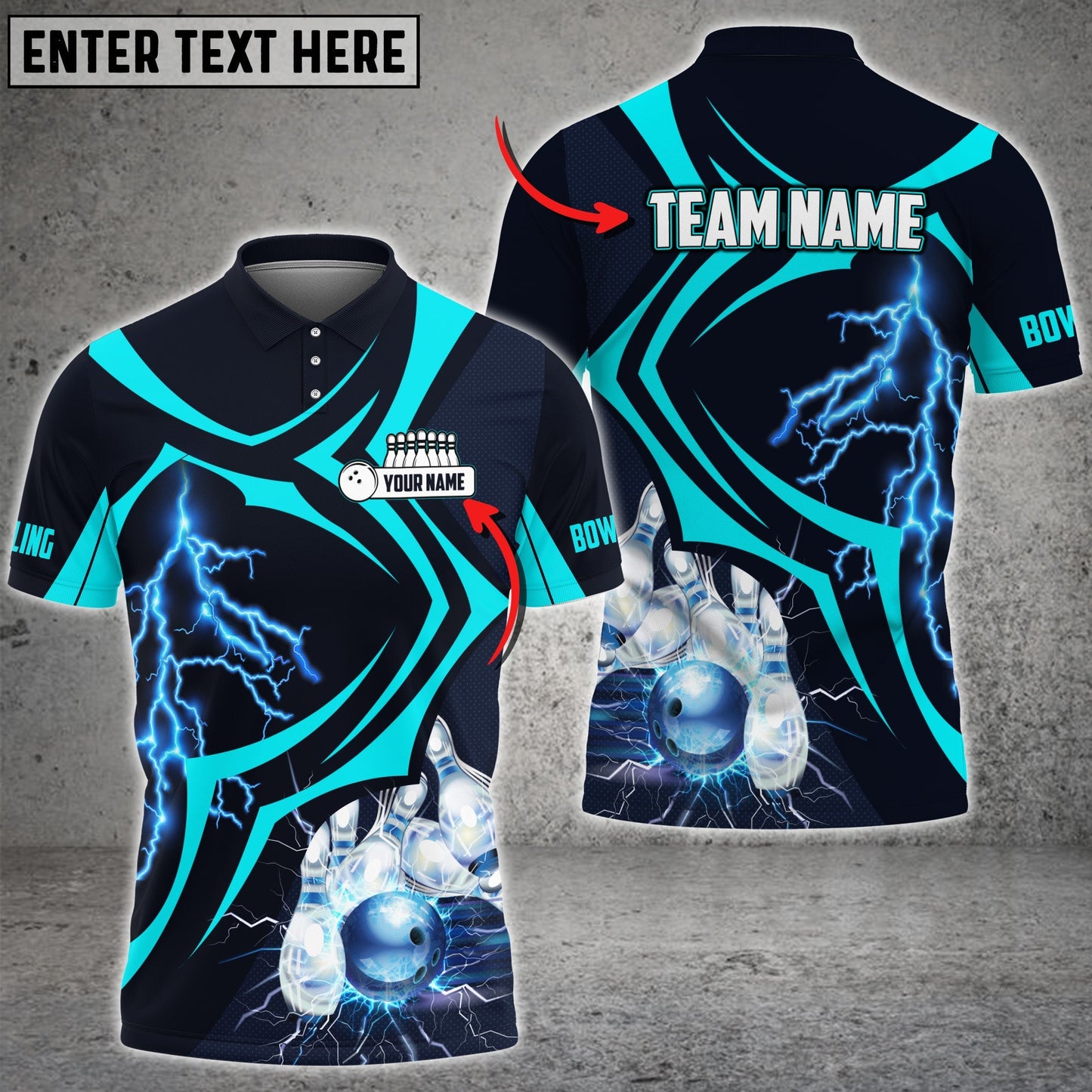 Frenzideas Bowling Ball Crashing The Pins Thunder Pattern Premium Customized Name 3D Shirt