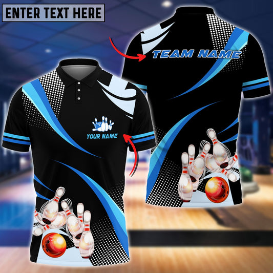 Frenzideas Orange Bowling Ball And Pins Blue Pattern Classic Customized Name All Over Printed Shirt