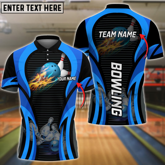 Frenzideas Blue Bowling Strike Customized Name 3D Shirts