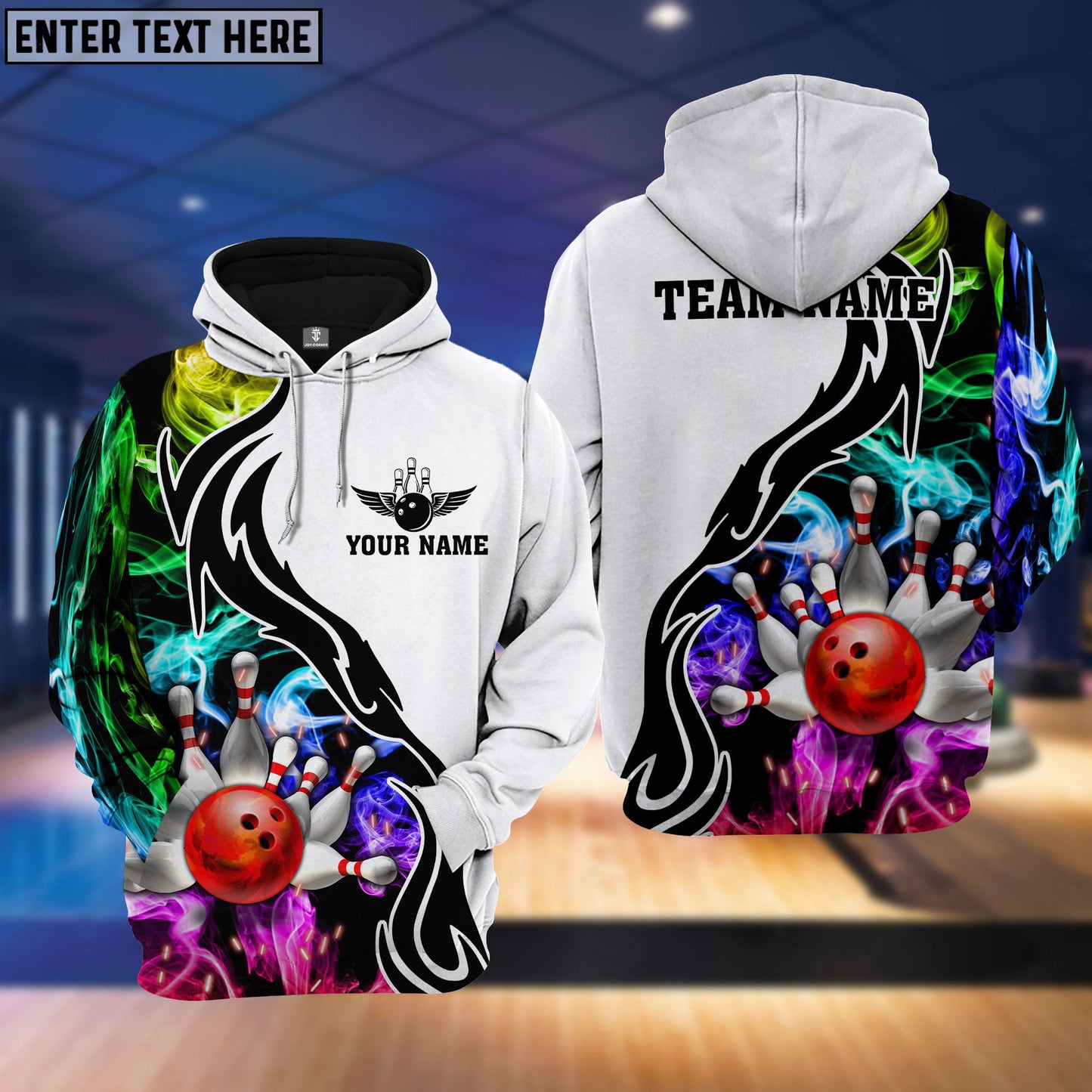 Frenzideas Bowling And Pins Multicolor Smoke Pattern Customized Name 3D Shirt