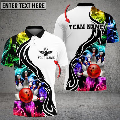 Frenzideas Bowling And Pins Multicolor Smoke Pattern Customized Name 3D Shirt