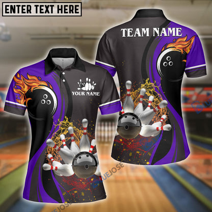 Frenzideas Bowling And Pins Water Flow Customized Name 3D Shirt for Women