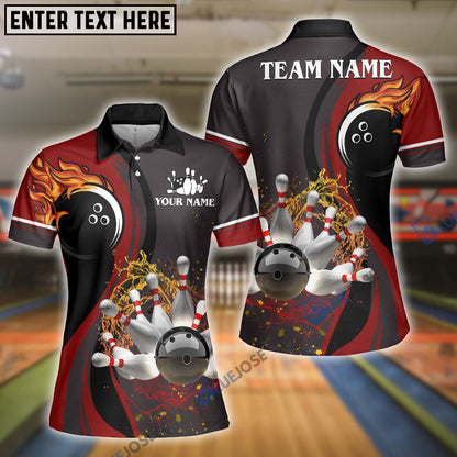 Frenzideas Bowling And Pins Water Flow Customized Name 3D Shirt for Women
