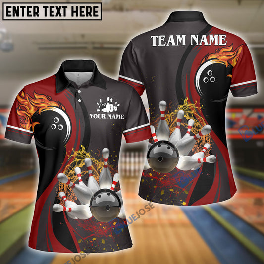 Frenzideas Bowling And Pins Water Flow Customized Name 3D Shirt for Women
