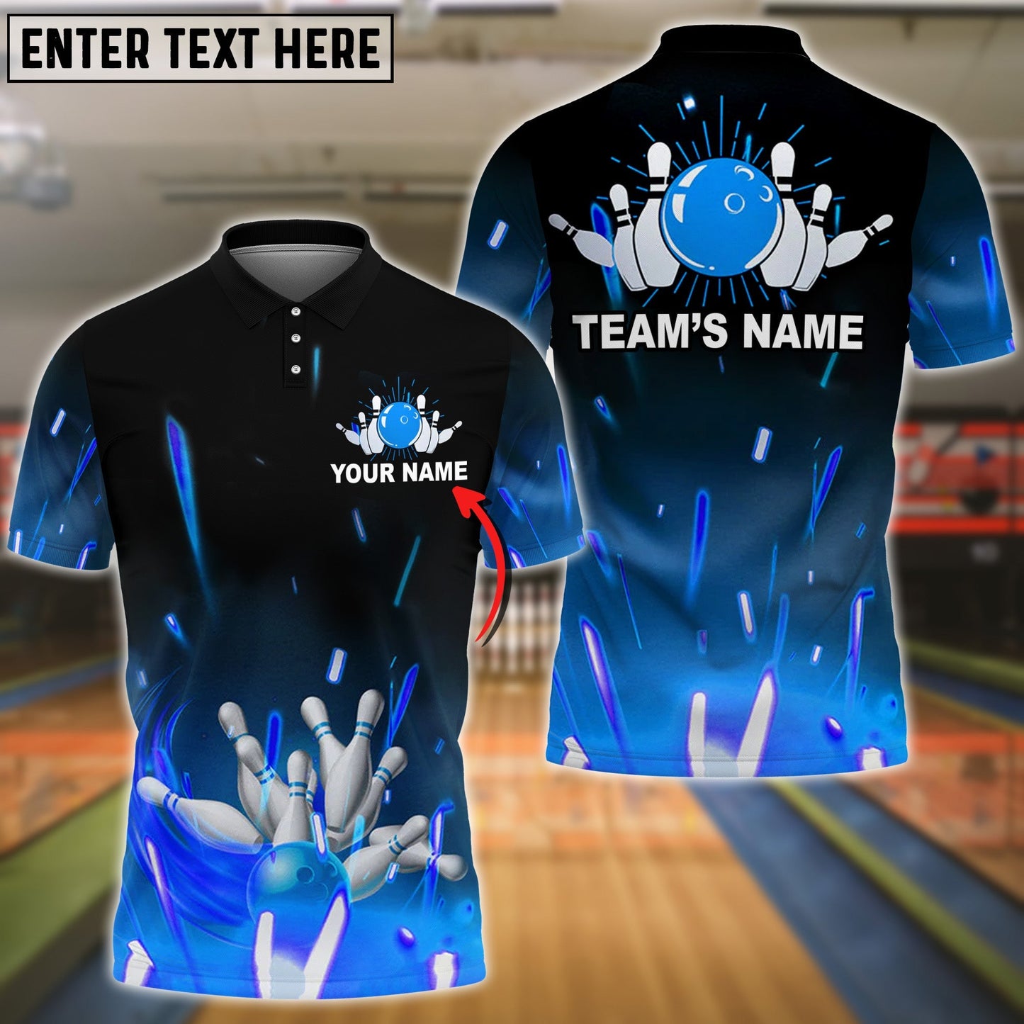 Frenzideas Blue Flame Bowling Classic Personalized All Over Printed Shirt