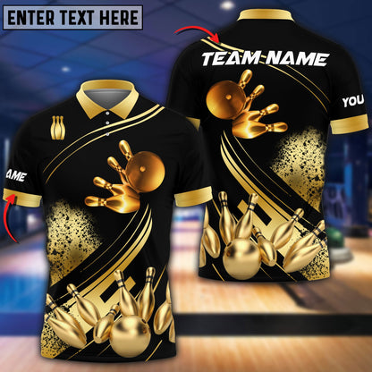frenzidea Bowling And Pins Ultimate Golden Customized Name 3D Shirt (4 Colors)