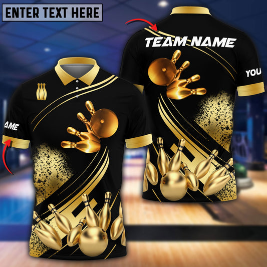 frenzidea Bowling And Pins Ultimate Golden Customized Name 3D Shirt (4 Colors)
