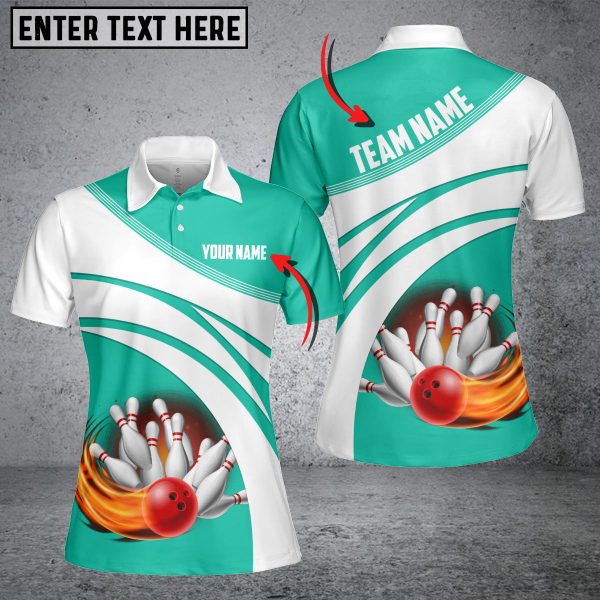 Frenzidea Cyan Bowling Ball Premium Customized Name 3D Shirt For Women