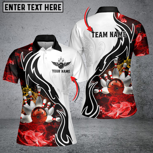 Frenzidea Red Bowling Ball And Pins Smoke Pattern Premium Customized Name 3D Shirt For Women