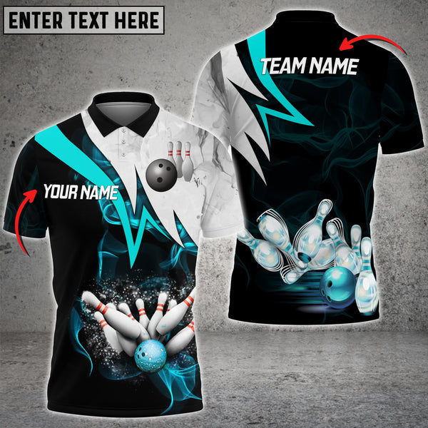 Frenzidea Cyan Smoke Pattern Bowling And Pins Premium Customized Name 3D Shirt