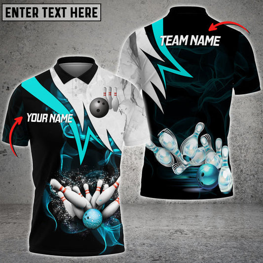 Frenzidea Cyan Smoke Pattern Bowling And Pins Premium Customized Name 3D Shirt