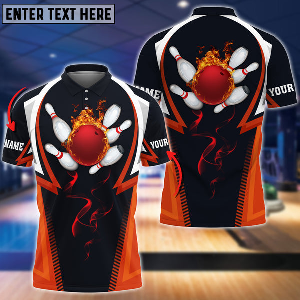 Frenzidea Orange Flame Bowling Ball Premium Customized Name 3D Shirt