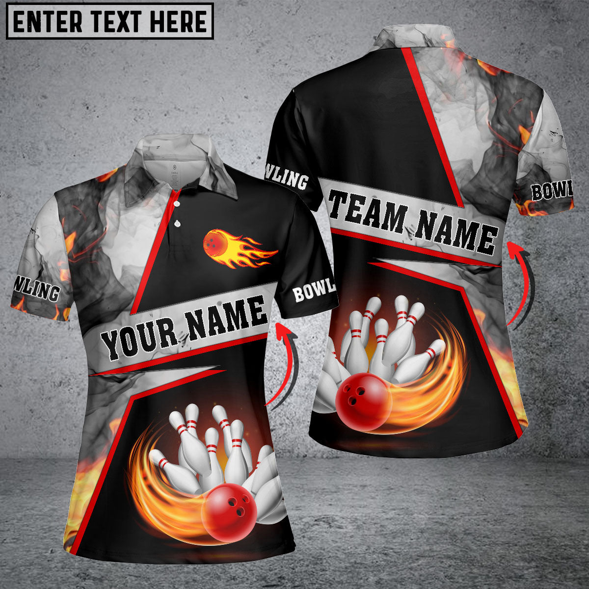 Frenzidea Grey Bowling Ball And Pins Smoke Pattern Premium Customized Name 3D Shirt For Women