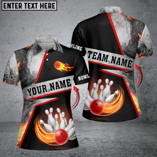 Frenzidea Grey Bowling Ball And Pins Smoke Pattern Premium Customized Name 3D Shirt For Women