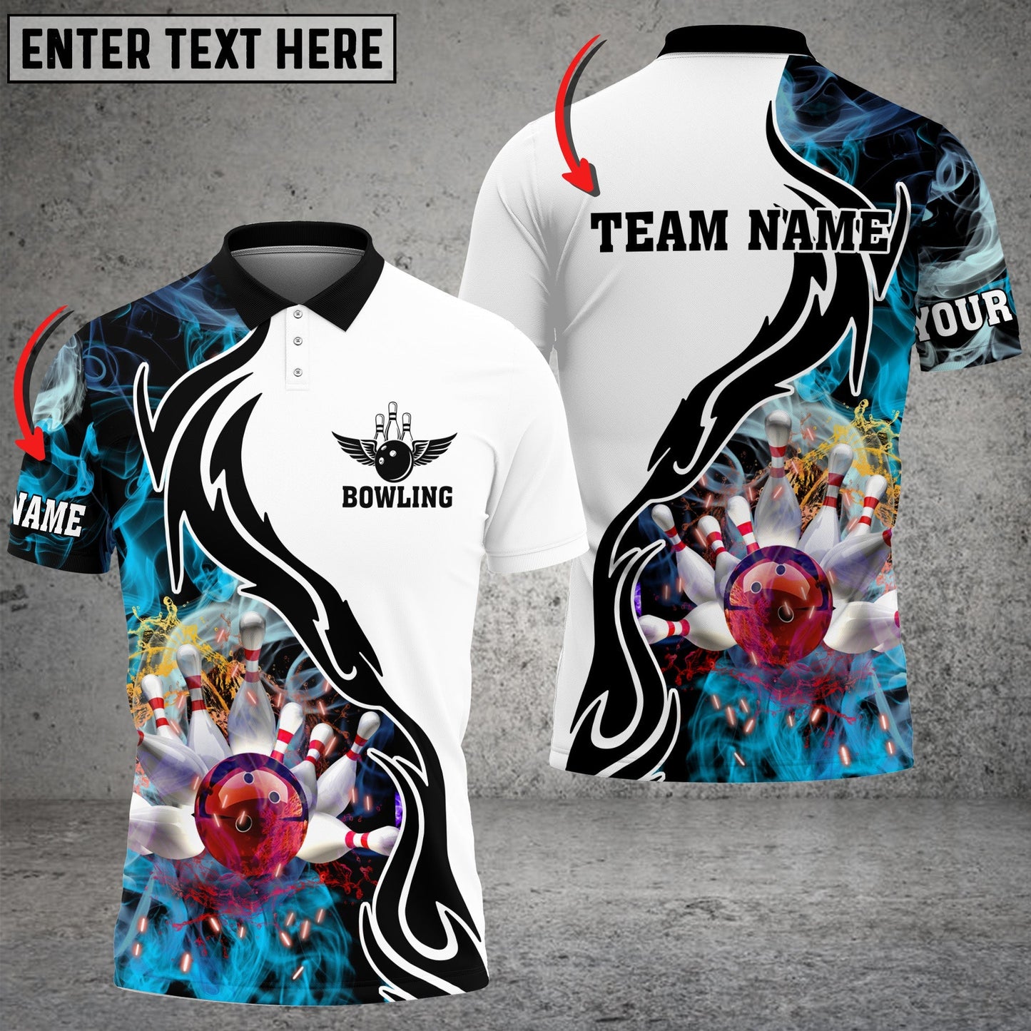 Frenzideas Bowling And Pins Cyan Smoke Pattern Limited Edition Customized Name 3D Shirt