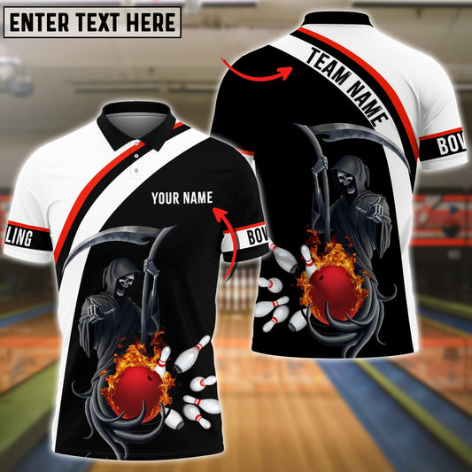 Frenzidea Red Bowling Ball Black And White Skull Pattern Premium Customized Name 3D Shirt