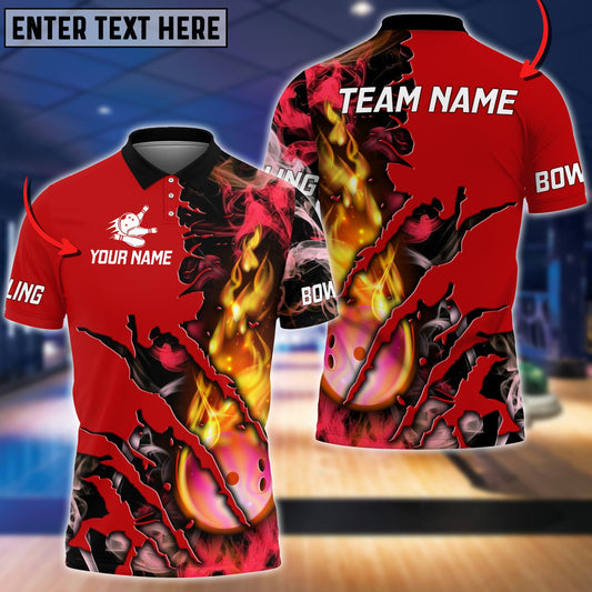 Frenzidea Pink Bowling Ball Flame Smoke Pattern Premium Customized Name 3D Shirt