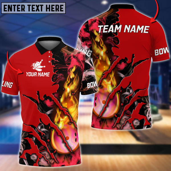 Frenzidea Pink Bowling Ball Flame Smoke Pattern Premium Customized Name 3D Shirt