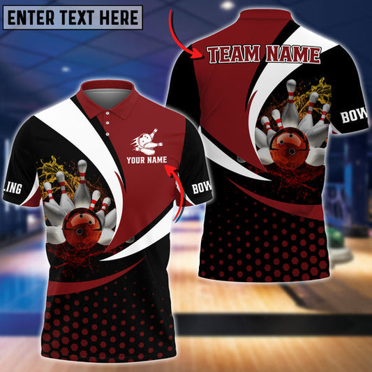 Frenzidea Red Bowling Ball Water Pattern Premium Customized Name 3D Shirt