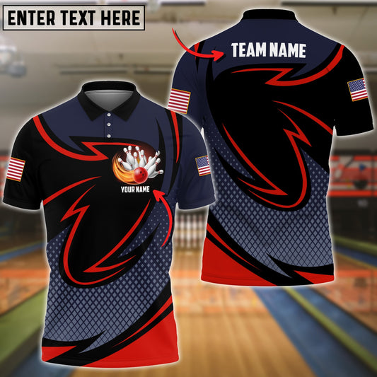 Frenzidea Multicolor Bowling Rhombus Pattern Premium Customized Name 3D Polo Shirt